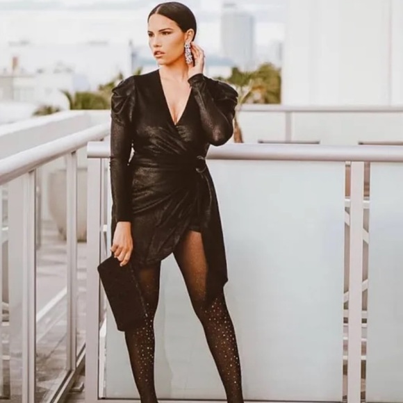 Jonathan Simkhai Metallic V-neck Belted Wrap Mini Dress - Picture 3 of 16